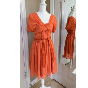 BCBGeneration Coral Orange Sleeveless Belted Wrap Chiffon Dress Size 10